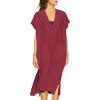 imageBsubseach Women Plaid Swimsuit Cover Up V Neck Kaftan Dresses Caftan Maxi DressRed