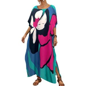 imageBsubseach Long Swimsuit Coverup for Women Plus Size Kaftan Dress Summer Beach Cover Up CaftanBlueflower Print