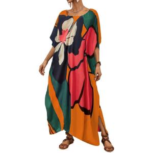 imageBsubseach Long Swimsuit Coverup for Women Plus Size Kaftan Dress Summer Beach Cover Up CaftanLflower Print