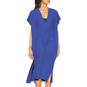 imageBsubseach Women Plaid Swimsuit Cover Up V Neck Kaftan Dresses Caftan Maxi DressDark Blue
