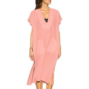imageBsubseach Women Plaid Swimsuit Cover Up V Neck Kaftan Dresses Caftan Maxi DressPink