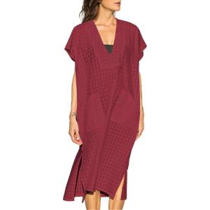 imageBsubseach Women Plaid Swimsuit Cover Up V Neck Kaftan Dresses Caftan Maxi DressRed