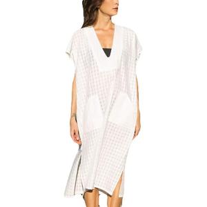 imageBsubseach Women Plaid Swimsuit Cover Up V Neck Kaftan Dresses Caftan Maxi DressWhite