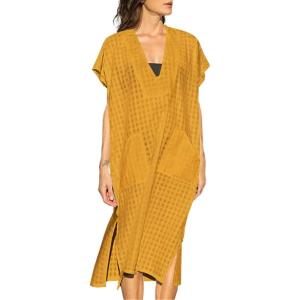 imageBsubseach Women Plaid Swimsuit Cover Up V Neck Kaftan Dresses Caftan Maxi DressYellow