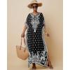 imageBsubseach Ethnic Kaftan Dresses for Women Plus Size Beach Coverup Short Sleeve Beach Dress Caftan LoungewearBlack
