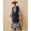 imageBsubseach Ethnic Kaftan Dresses for Women Plus Size Beach Coverup Short Sleeve Beach Dress Caftan LoungewearBlack
