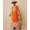 imageBsubseach Ethnic Kaftan Dresses for Women Plus Size Beach Coverup Short Sleeve Beach Dress Caftan LoungewearOrange