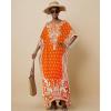 imageBsubseach Ethnic Kaftan Dresses for Women Plus Size Beach Coverup Short Sleeve Beach Dress Caftan LoungewearOrange