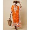 imageBsubseach Ethnic Kaftan Dresses for Women Plus Size Beach Coverup Short Sleeve Beach Dress Caftan LoungewearOrange