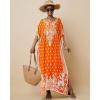 imageBsubseach Ethnic Kaftan Dresses for Women Plus Size Beach Coverup Short Sleeve Beach Dress Caftan LoungewearOrange
