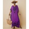 imageBsubseach Ethnic Kaftan Dresses for Women Plus Size Beach Coverup Short Sleeve Beach Dress Caftan LoungewearPurple