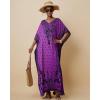 imageBsubseach Ethnic Kaftan Dresses for Women Plus Size Beach Coverup Short Sleeve Beach Dress Caftan LoungewearPurple