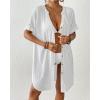 imageBsubseach Swimsuit Coverup for Women Bathing Suit Cover Up Button Down Shirt Beach Dress Vacation OutfitsWhite