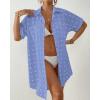 imageBsubseach Swimsuit Coverup for Women Swiss Dot Bathing Suit Swimwear Button Down Beach Shirt Cover Up Resort WearLight Blue