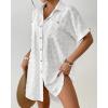 imageBsubseach Swimsuit Coverup for Women Swiss Dot Bathing Suit Swimwear Button Down Beach Shirt Cover Up Resort WearWhite