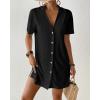 imageBsubseach Terry Cloth Swim Cover Up 2025 Button Down Women Swimsuit Coverup Short Sleeve Blouse Beach Shirt Vacation WearBlack