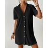 imageBsubseach Terry Cloth Swim Cover Up 2025 Button Down Women Swimsuit Coverup Short Sleeve Blouse Beach Shirt Vacation WearBlack
