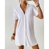 imageBsubseach Terry Cloth Swim Cover Up 2025 Button Down Women Swimsuit Coverup Short Sleeve Blouse Beach Shirt Vacation WearWhite