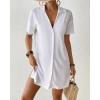 imageBsubseach Terry Cloth Swim Cover Up 2025 Button Down Women Swimsuit Coverup Short Sleeve Blouse Beach Shirt Vacation WearWhite