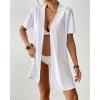imageBsubseach Terry Cloth Swim Cover Up 2025 Button Down Women Swimsuit Coverup Short Sleeve Blouse Beach Shirt Vacation WearWhite