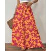 imageBsubseach Wide Leg Pants Woman Flowy Floral Palazzo Pants for Women High Waisted Summer Casual Trousers Cruise OutfitsOrange Red