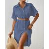 imageBsubseach Womens Swimsuit Cover Up Long Button Down Bathing Suit Cover Ups Short Sleeve Summer Beach Shirt Dress with PocketsAiry Blue