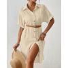 imageBsubseach Womens Swimsuit Cover Up Long Button Down Bathing Suit Cover Ups Short Sleeve Summer Beach Shirt Dress with PocketsApricot