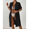 imageBsubseach Womens Swimsuit Cover Up Long Button Down Bathing Suit Cover Ups Short Sleeve Summer Beach Shirt Dress with PocketsBlack