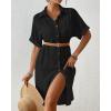 imageBsubseach Womens Swimsuit Cover Up Long Button Down Bathing Suit Cover Ups Short Sleeve Summer Beach Shirt Dress with PocketsBlack