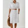 imageBsubseach Womens Swimsuit Cover Up Long Button Down Bathing Suit Cover Ups Short Sleeve Summer Beach Shirt Dress with PocketsWhite