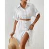 imageBsubseach Womens Swimsuit Cover Up Long Button Down Bathing Suit Cover Ups Short Sleeve Summer Beach Shirt Dress with PocketsWhite