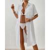 imageBsubseach Womens Swimsuit Cover Up Long Button Down Bathing Suit Cover Ups Short Sleeve Summer Beach Shirt Dress with PocketsWhite