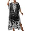 imageBsubseach Ethnic Kaftan Dresses for Women Plus Size Beach Coverup Short Sleeve Beach Dress Caftan LoungewearBlack
