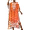 imageBsubseach Ethnic Kaftan Dresses for Women Plus Size Beach Coverup Short Sleeve Beach Dress Caftan LoungewearOrange