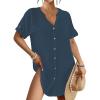 imageBsubseach Swimsuit Coverup for Women Bathing Suit Cover Up Button Down Shirt Beach Dress Vacation OutfitsDark Blue