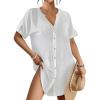 imageBsubseach Swimsuit Coverup for Women Bathing Suit Cover Up Button Down Shirt Beach Dress Vacation OutfitsWhite