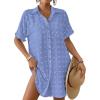 imageBsubseach Swimsuit Coverup for Women Swiss Dot Bathing Suit Swimwear Button Down Beach Shirt Cover Up Resort WearLight Blue