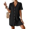 imageBsubseach Terry Cloth Swim Cover Up 2025 Button Down Women Swimsuit Coverup Short Sleeve Blouse Beach Shirt Vacation WearBlack