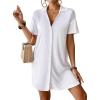 imageBsubseach Terry Cloth Swim Cover Up 2025 Button Down Women Swimsuit Coverup Short Sleeve Blouse Beach Shirt Vacation WearWhite