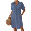 imageBsubseach Womens Swimsuit Cover Up Long Button Down Bathing Suit Cover Ups Short Sleeve Summer Beach Shirt Dress with PocketsAiry Blue