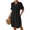 imageBsubseach Womens Swimsuit Cover Up Long Button Down Bathing Suit Cover Ups Short Sleeve Summer Beach Shirt Dress with PocketsBlack