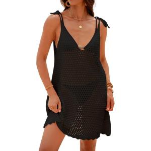 imageBsubseach Swimsuit Coverup for Women Crochet Bathing Suit Cover Up 2025 Summer Swimwear Knit Sleeveless Beach Tank DressBlack