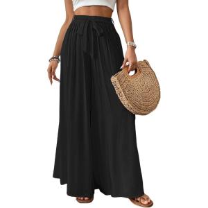 imageBsubseach Wide Leg Pants Woman Flowy Floral Palazzo Pants for Women High Waisted Summer Casual Trousers Cruise OutfitsBlack