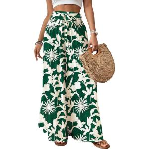 imageBsubseach Wide Leg Pants Woman Flowy Floral Palazzo Pants for Women High Waisted Summer Casual Trousers Cruise OutfitsGreen