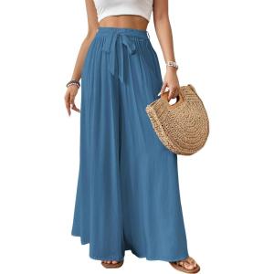 imageBsubseach Wide Leg Pants Woman Flowy Floral Palazzo Pants for Women High Waisted Summer Casual Trousers Cruise OutfitsHazy Blue