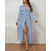 imageBsubseach Long Beach Cover Ups for Women 2025 Button Up Dress for Swimwear Women Casual Kimonos Cardigan Bathing Suit CoverupBlue