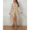 imageBsubseach Long Beach Cover Ups for Women 2025 Button Up Dress for Swimwear Women Casual Kimonos Cardigan Bathing Suit CoverupKhaki