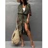 imageBsubseach Stylish Tie Dye Open Front Long Kimono Swimsuit Cover Up for Women Swimwear Cover UpsArmy Green