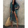 imageBsubseach Stylish Tie Dye Open Front Long Kimono Swimsuit Cover Up for Women Swimwear Cover UpsDark Green