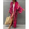 imageBsubseach Stylish Tie Dye Open Front Long Kimono Swimsuit Cover Up for Women Swimwear Cover UpsGrose Red